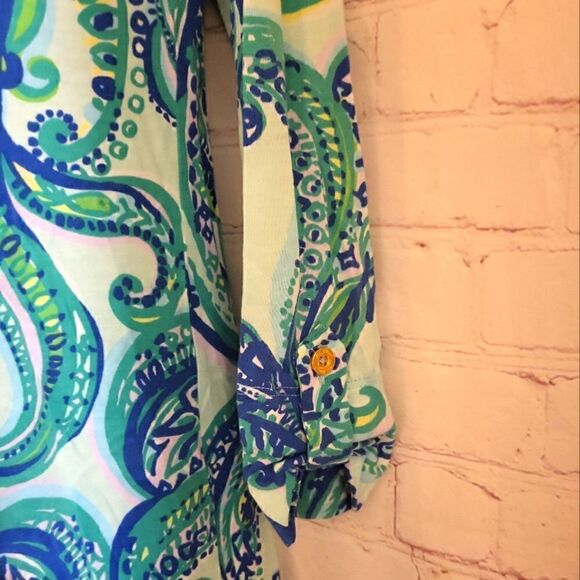 Lilly Pulitzer "Brewster" Blue Floral Print  V-Neck Classic Shift Dress  sz.XS - Picture 3 of 6